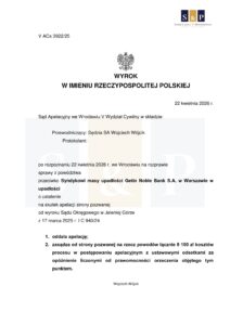 Skan wyroku – V ACa 3922/25